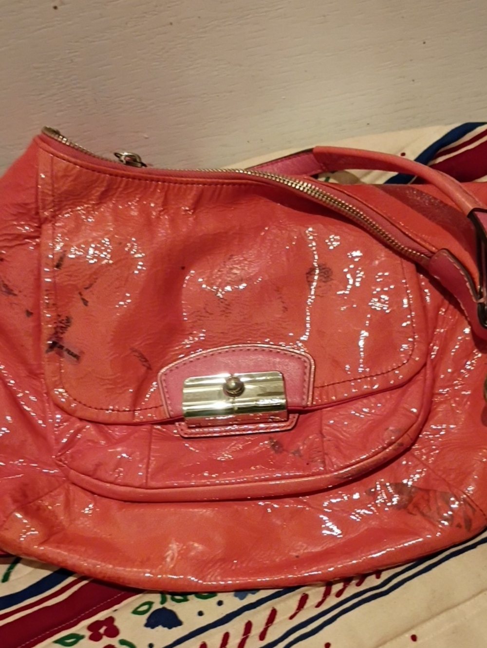 Coral Patent Leather Shoulder Bag - Women
